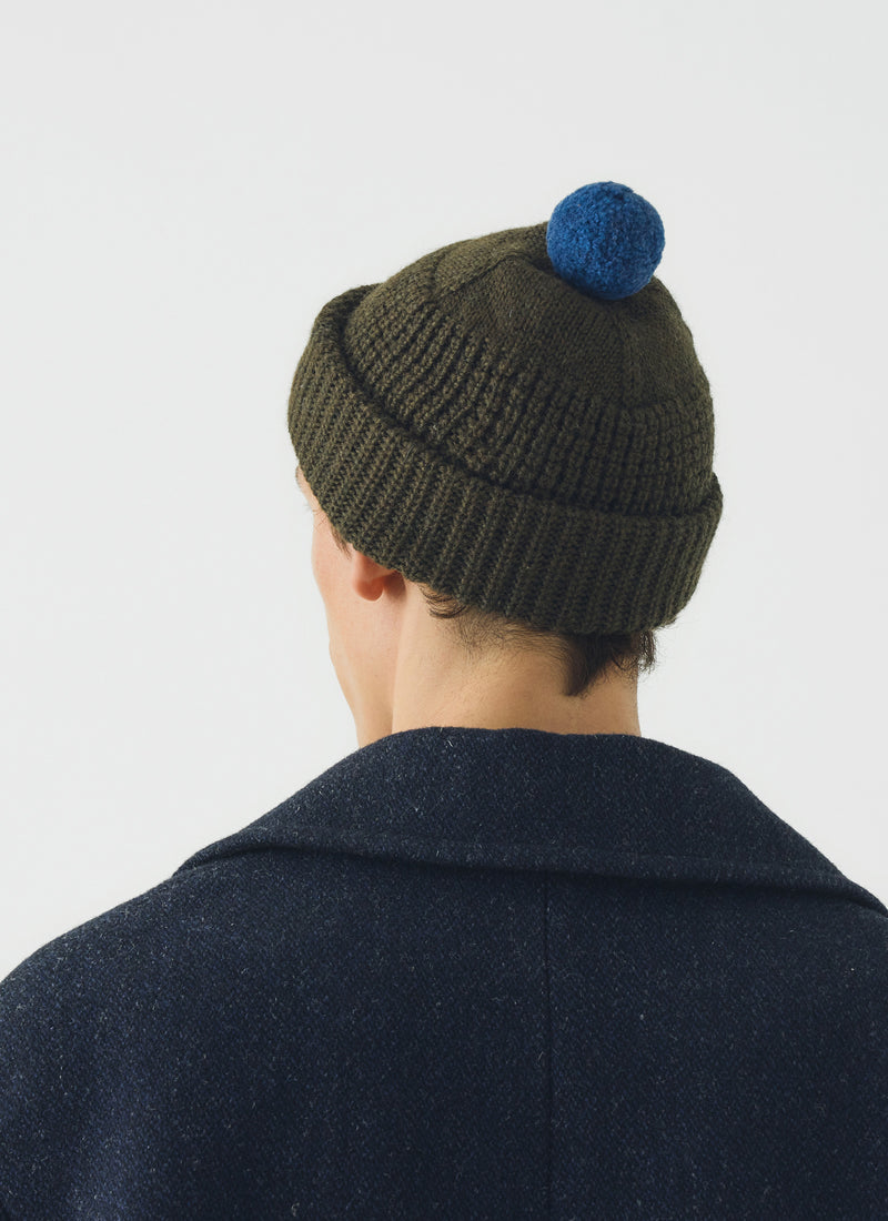Waffle Stitch Wool Beanie | Dark Olive