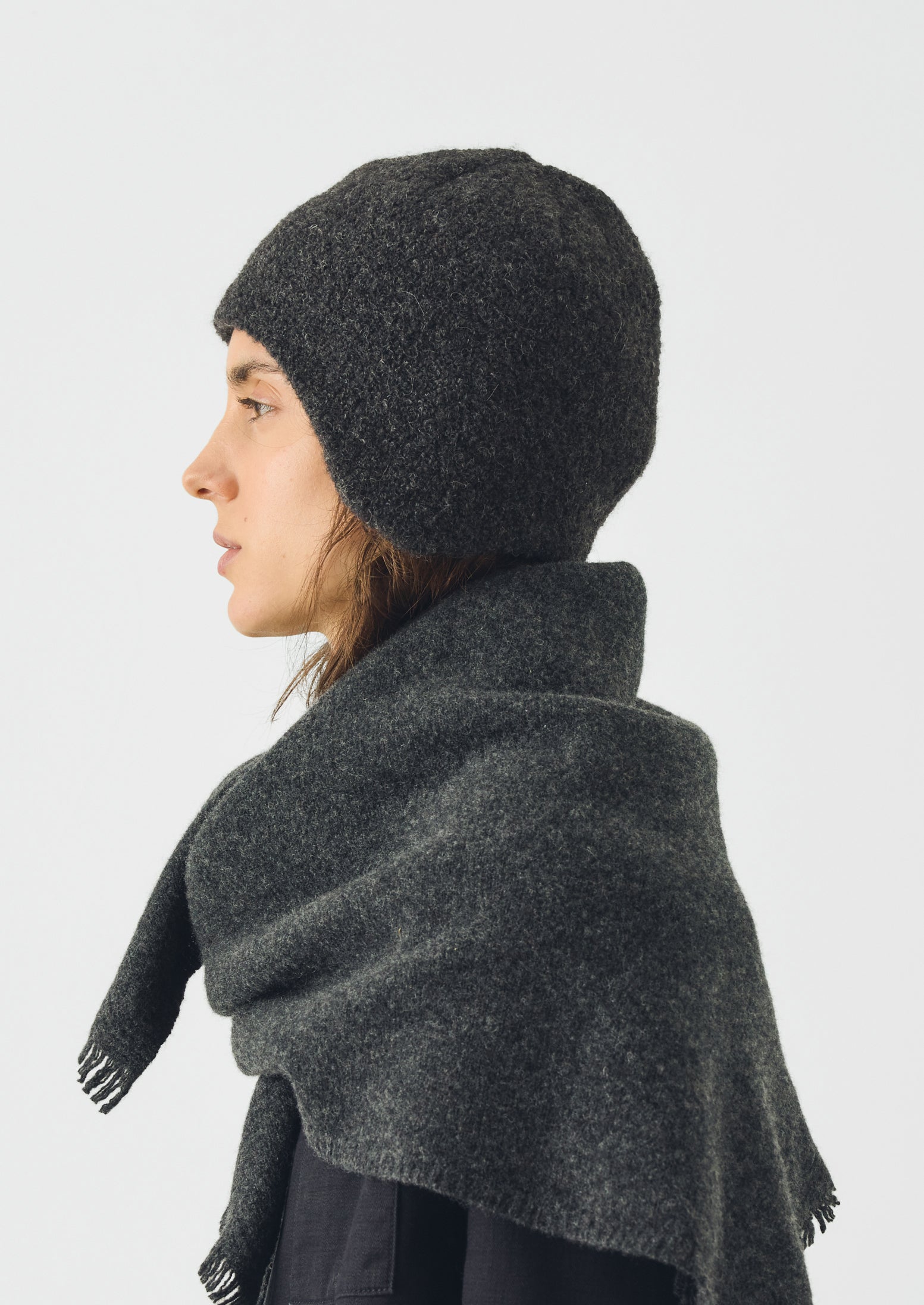Rototo Alpaca Boucle Ear Flap Beanie | Charcoal | TOAST