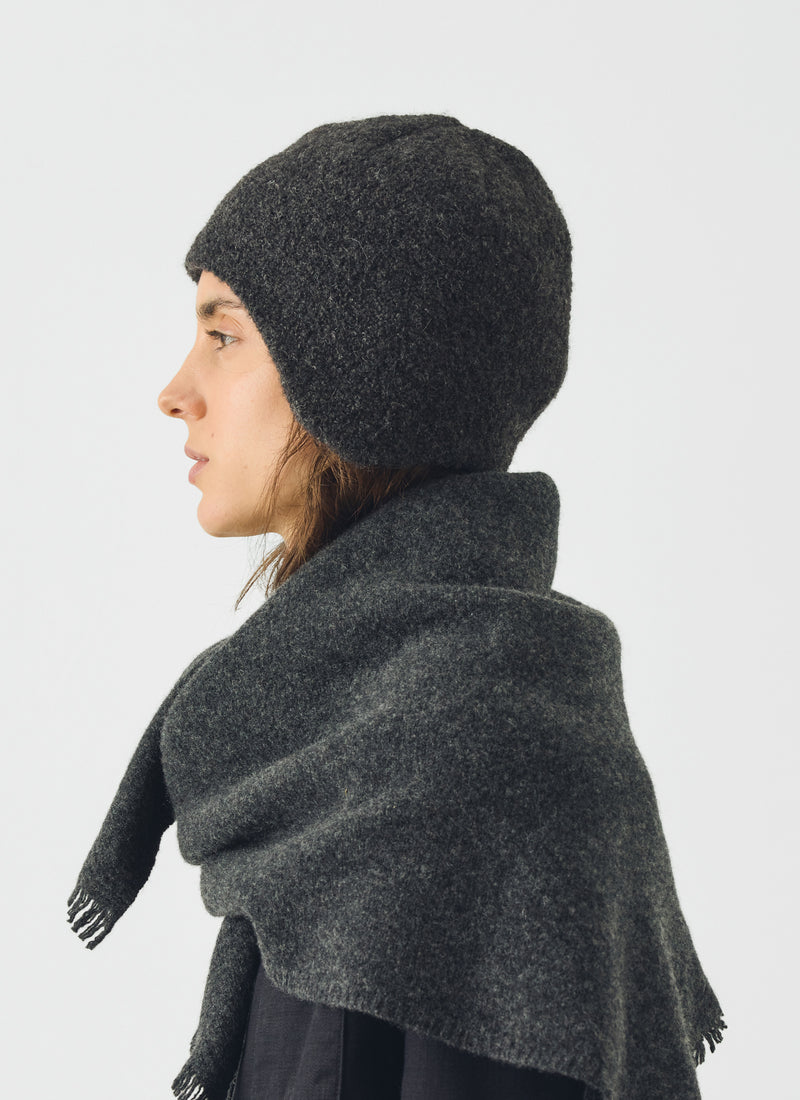 Rototo Alpaca Boucle Ear Flap Beanie | Charcoal