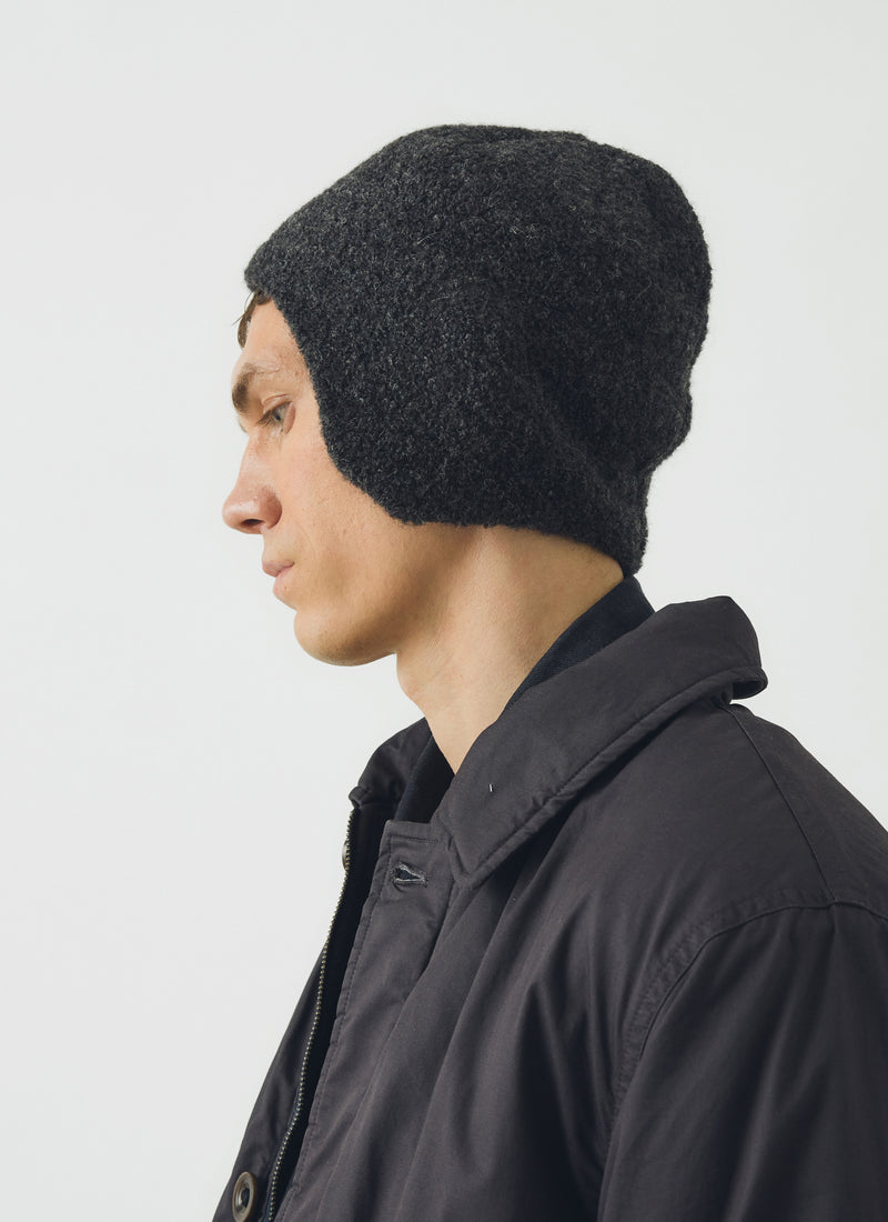 Rototo Alpaca Boucle Ear Flap Beanie | Charcoal