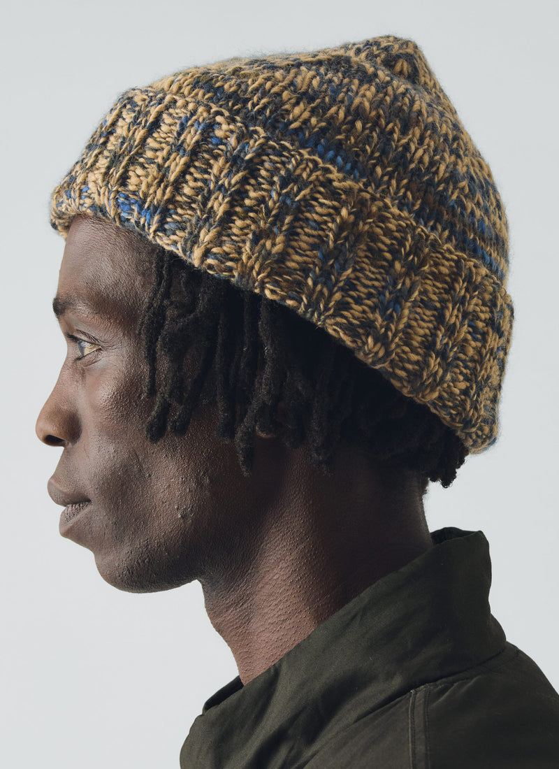 Hand Knitted Marl Beanie | Stone/Midnight