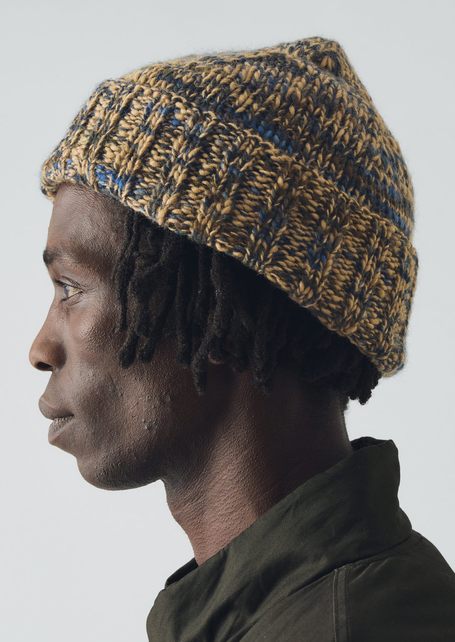 Hand Knitted Marl Beanie | Stone/Midnight