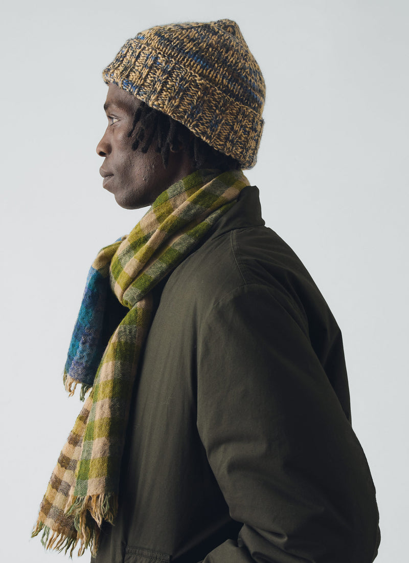 Hand Knitted Marl Beanie | Stone/Midnight