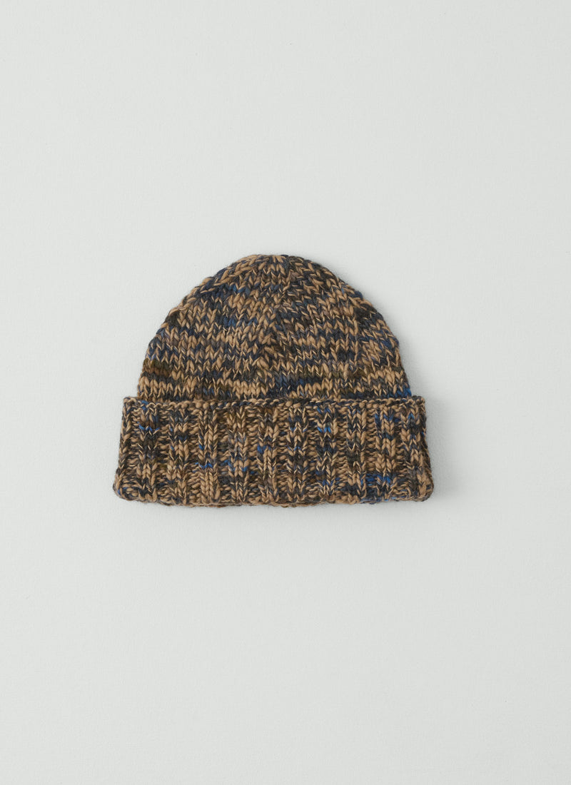 Hand Knitted Marl Beanie | Stone/Midnight