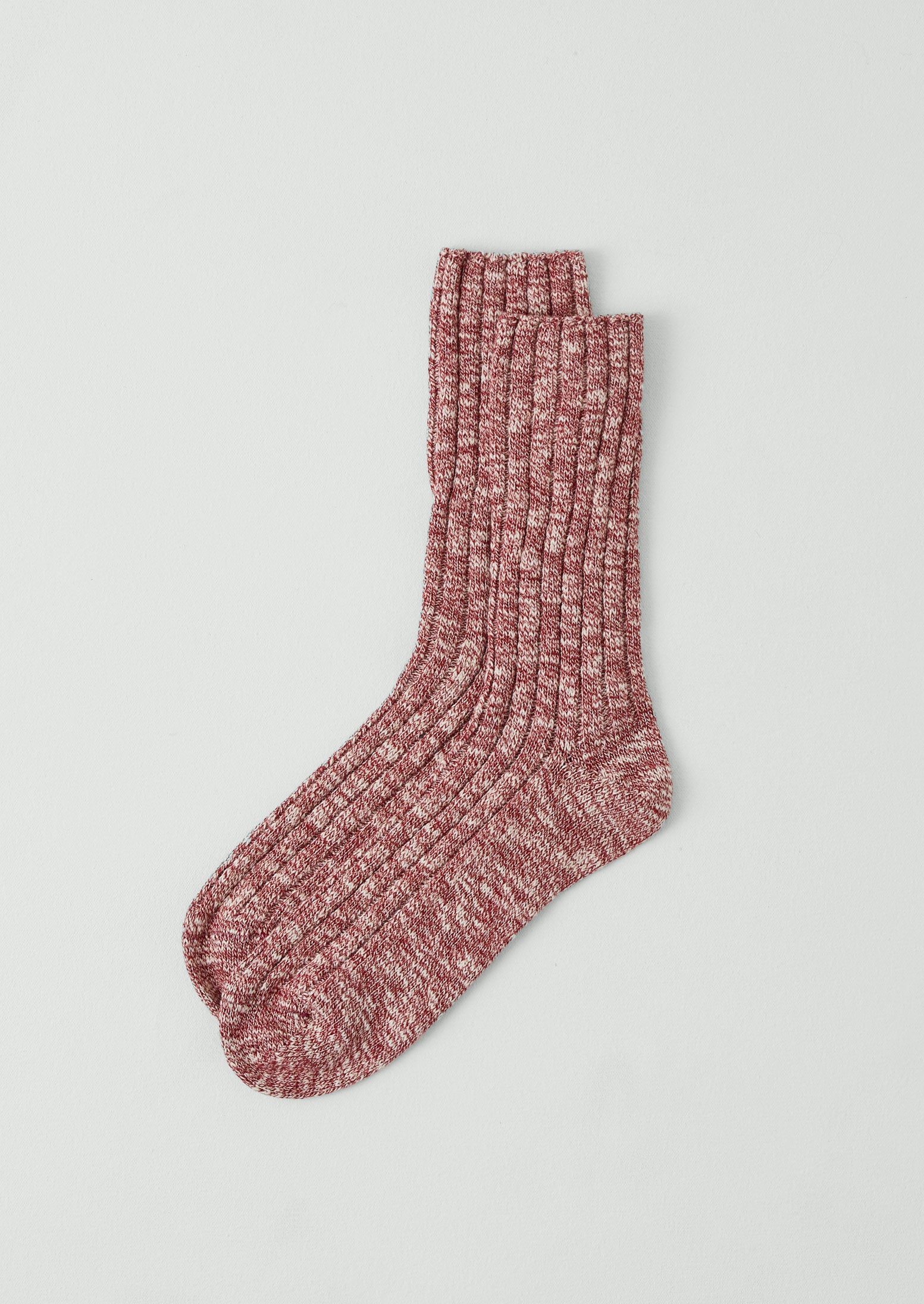 Cotton Slub Rib Socks | Dark Red Marl