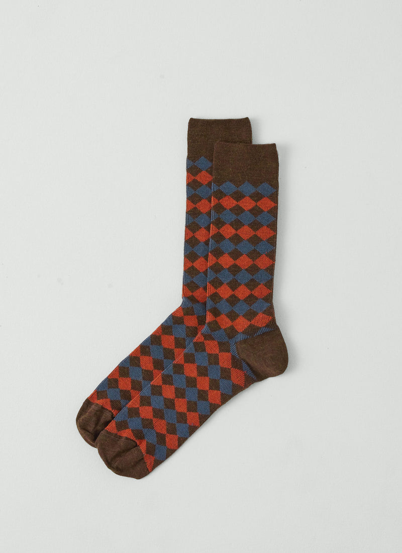 Diamond Patterned Wool Socks | Red Multi
