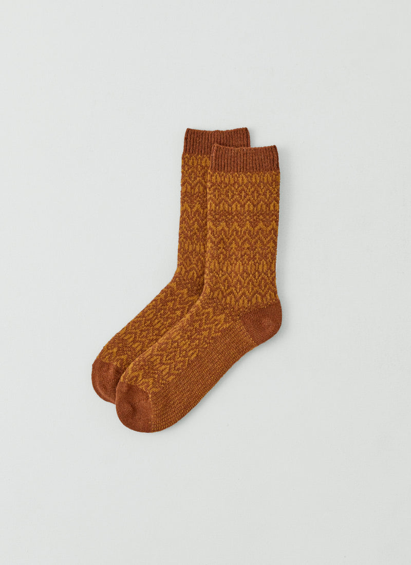 Diamond Jacquard Wool Socks | Gold/Toffee