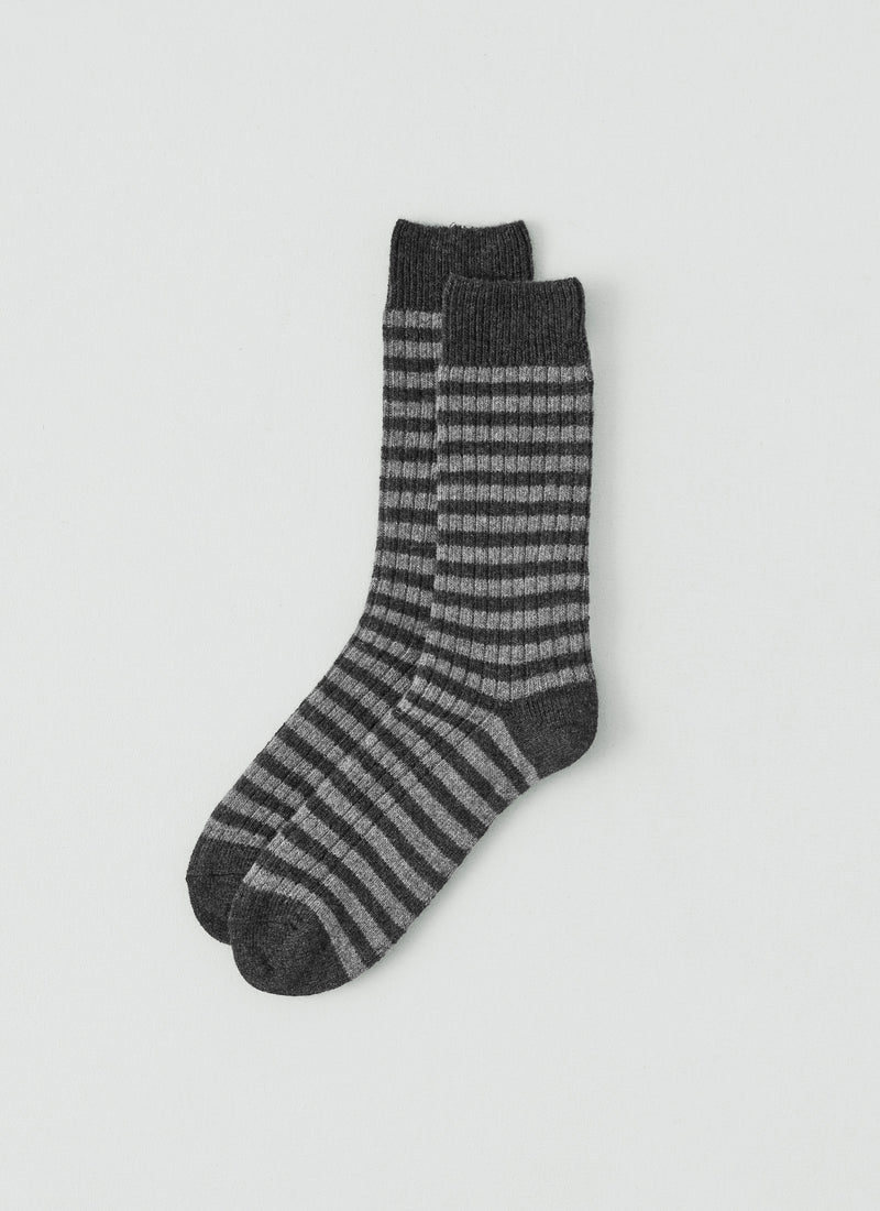 Stripe Wool Blend Socks | Grey/Charcoal