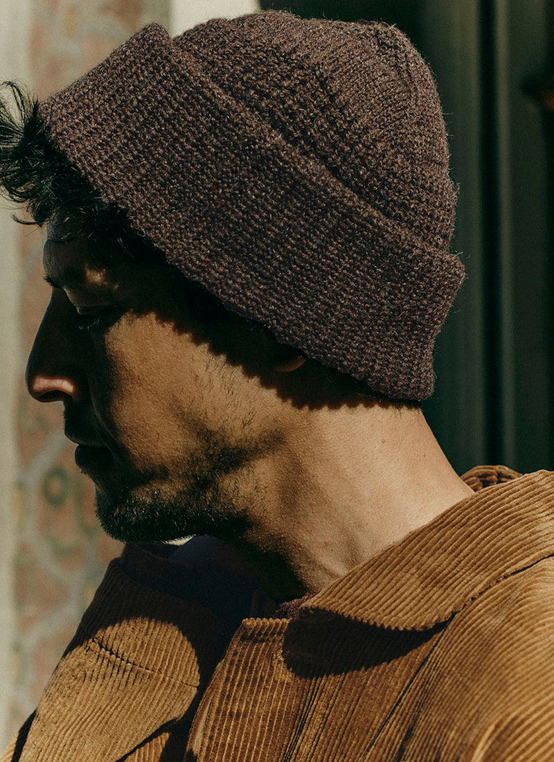 Waffle Stitch Wool Beanie | Coffee Bean