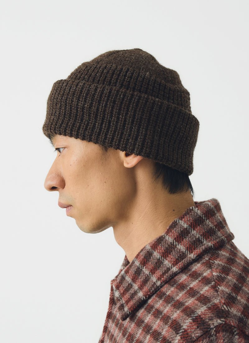 Waffle Stitch Wool Beanie | Coffee Bean