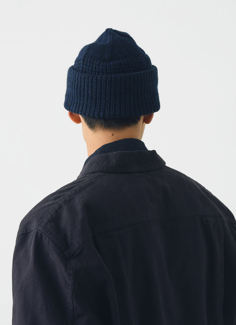 Waffle Stitch Wool Beanie | Navy Melange