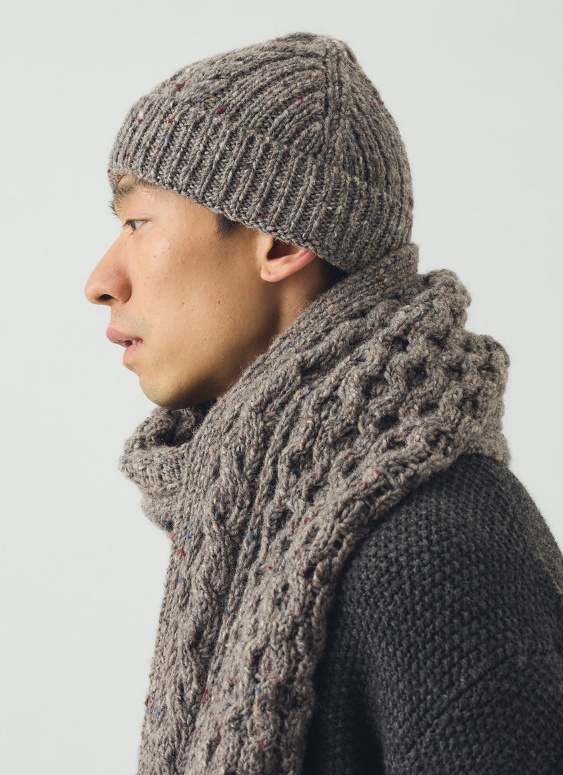 Cable Knit Donegal Wool Scarf | Iron Grey