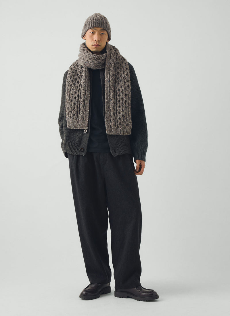 Cable Knit Donegal Wool Scarf | Iron Grey