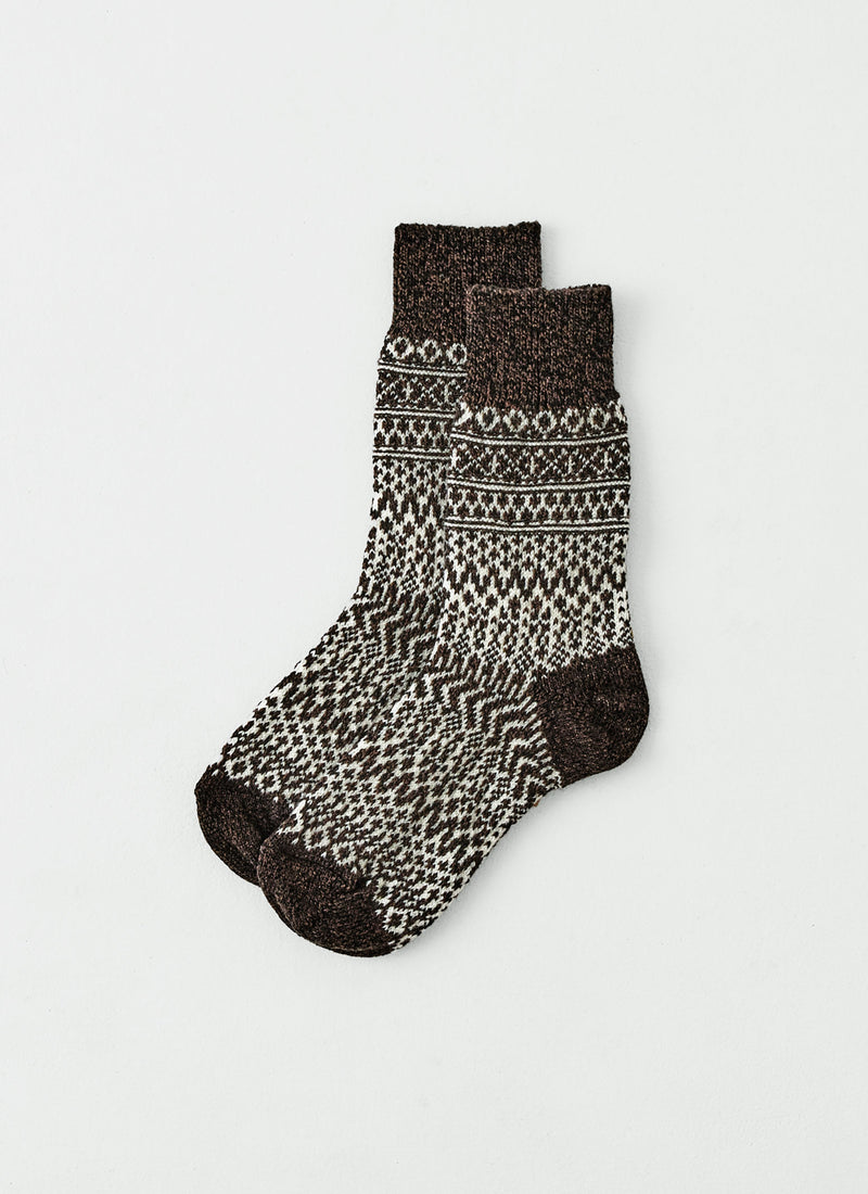 Nishiguchi Kutsushita Jacquard Socks | Chocolate