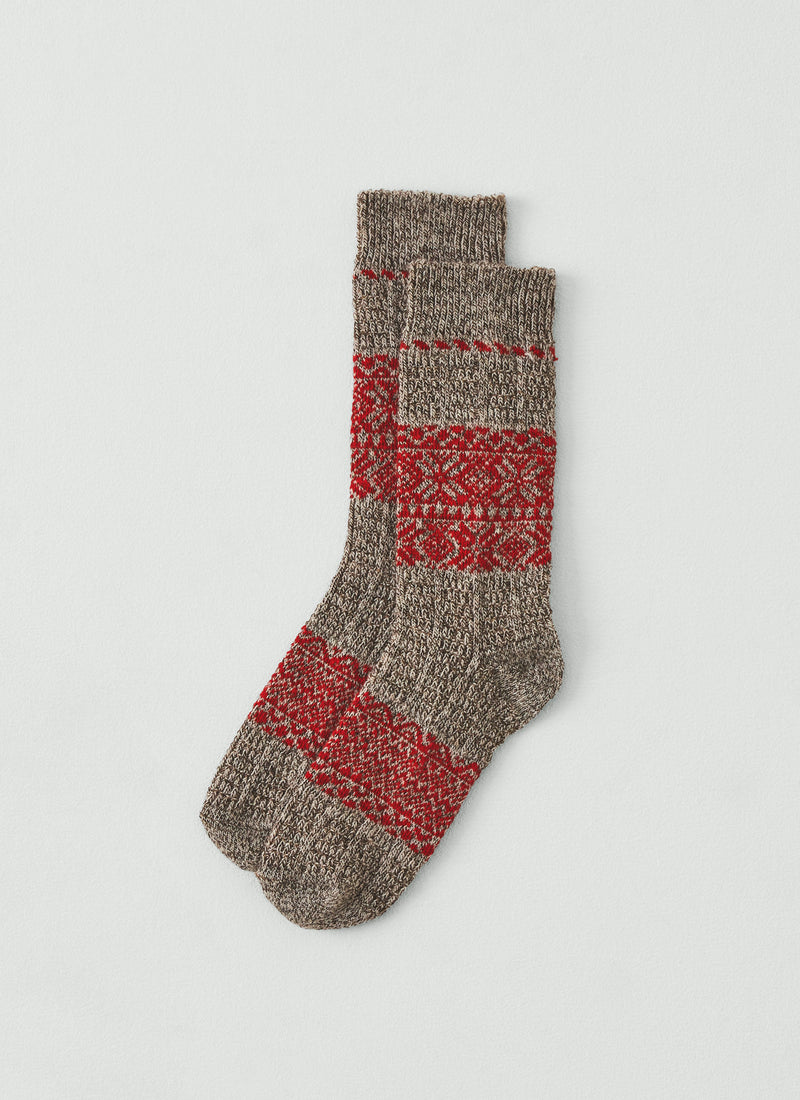 Yahae Wool Cotton Pattern Socks | Red/Brown