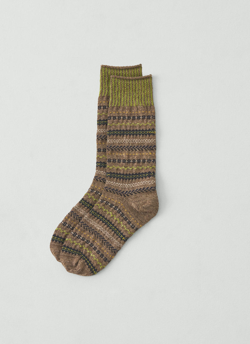 Yahae Wool Blend Pattern Socks | Taupe/Multi