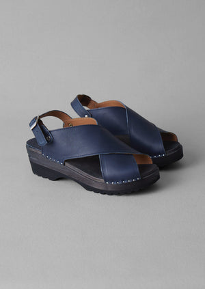 Troentorp Leather Clog Sandals | Navy | TOAST