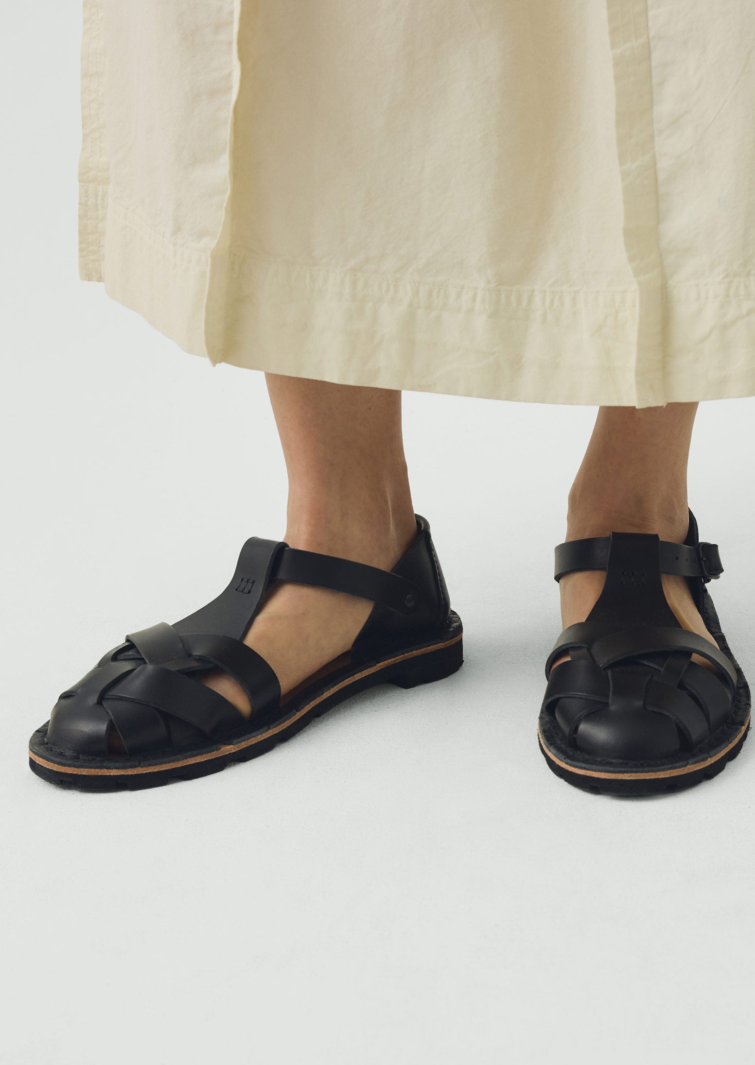Steve Mono Braided Leather Sandals | Black | TOAST