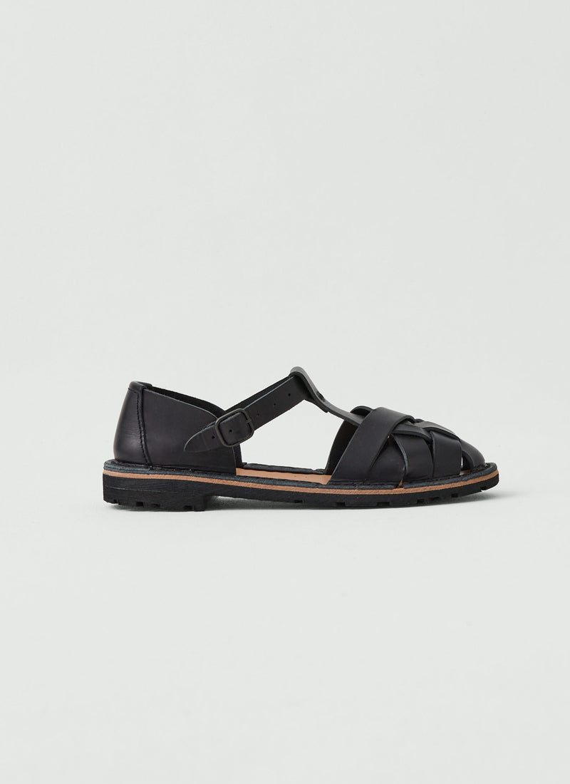 Steve Mono Braided Leather Sandals | Black