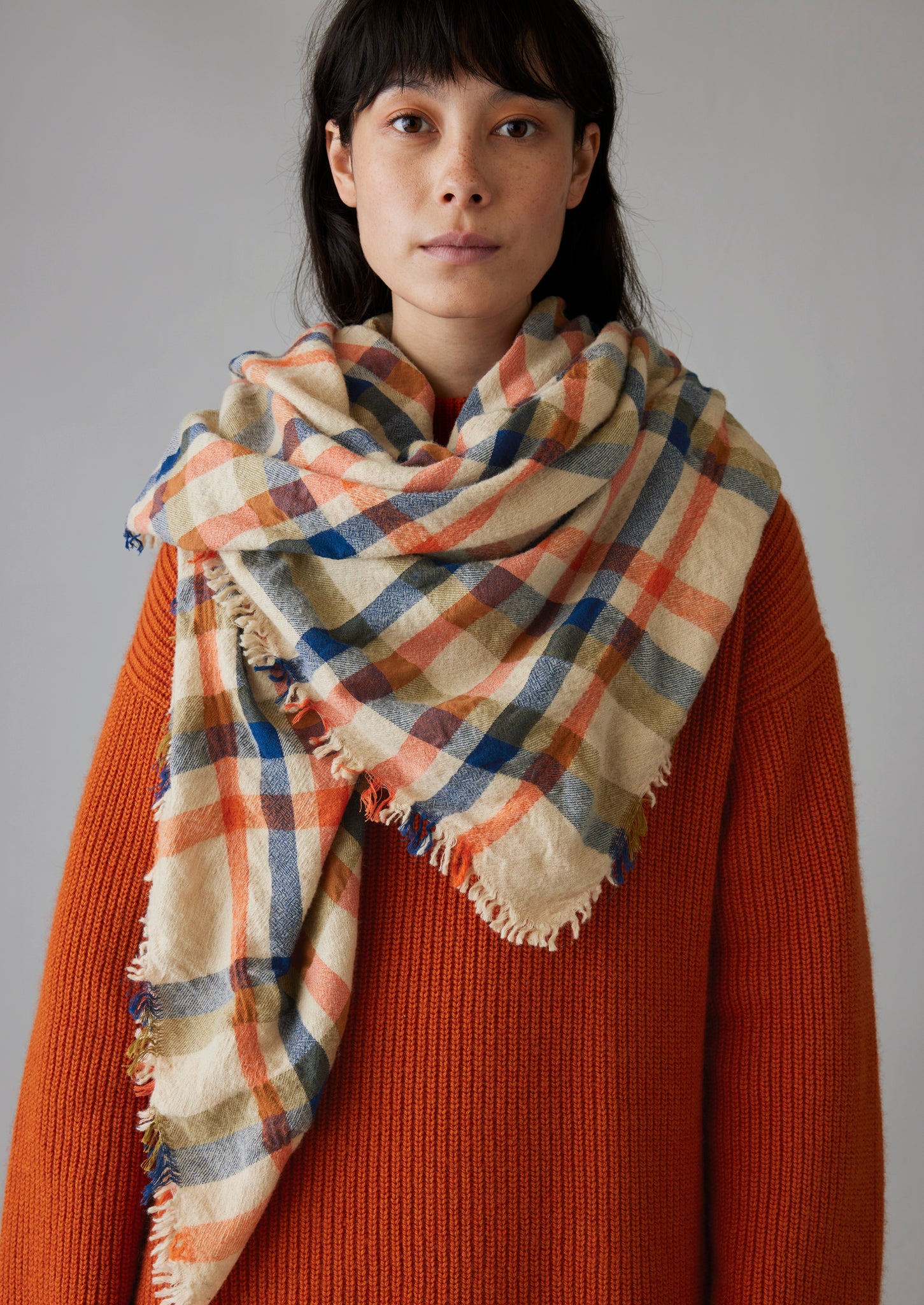 Allotment Check Boiled Wool Scarf | Ecru/Multi