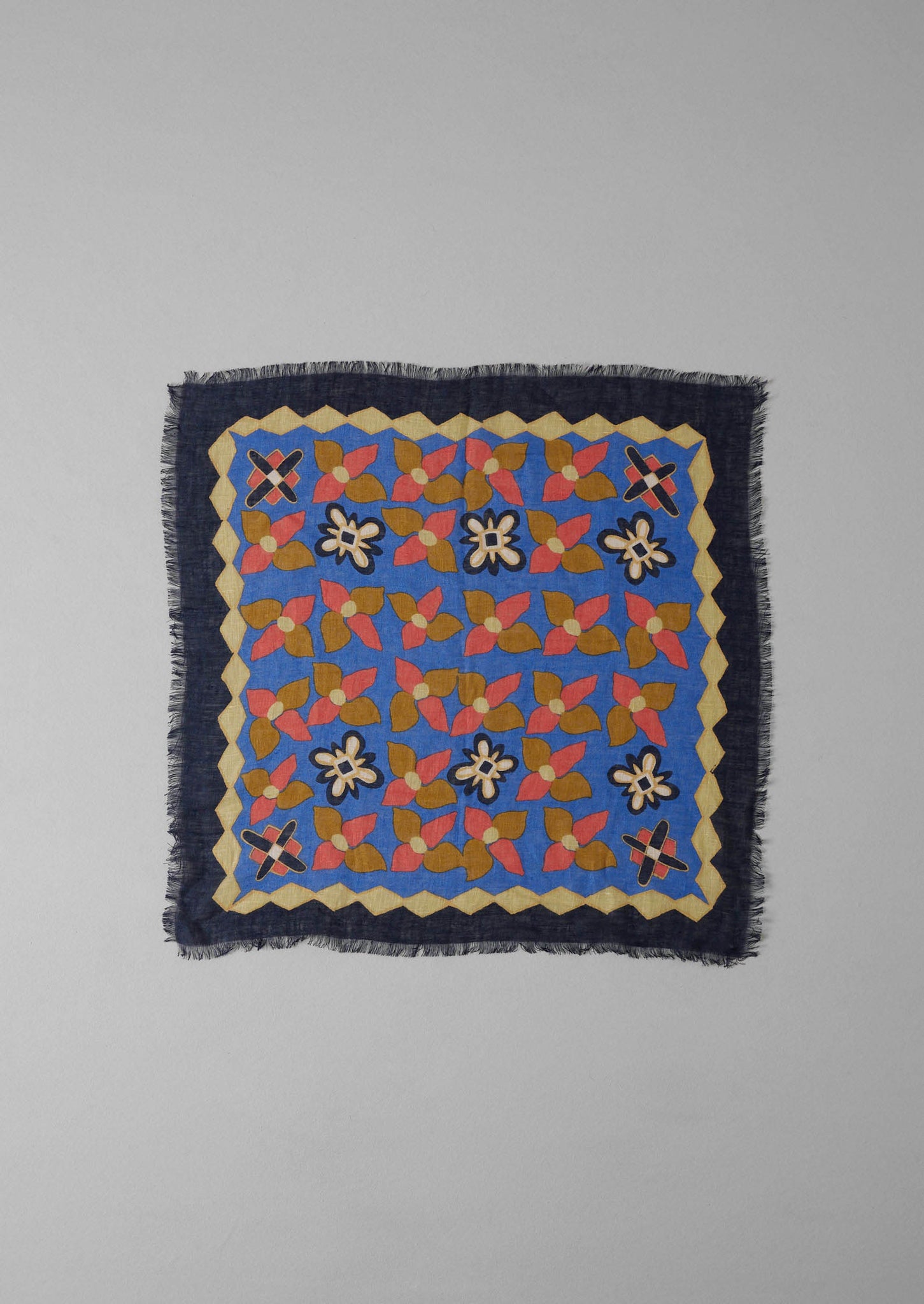 Folk Floral Print Linen Bandana | Bluebird