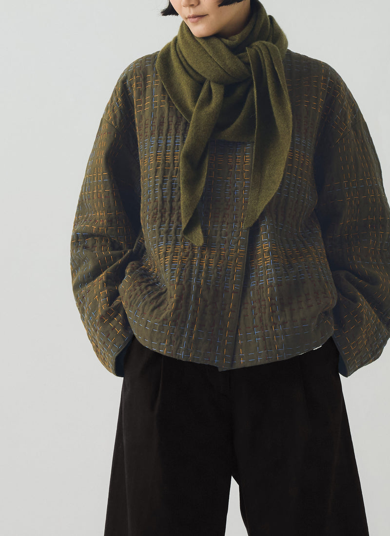 Wool Cashmere Large Bandana | Olive