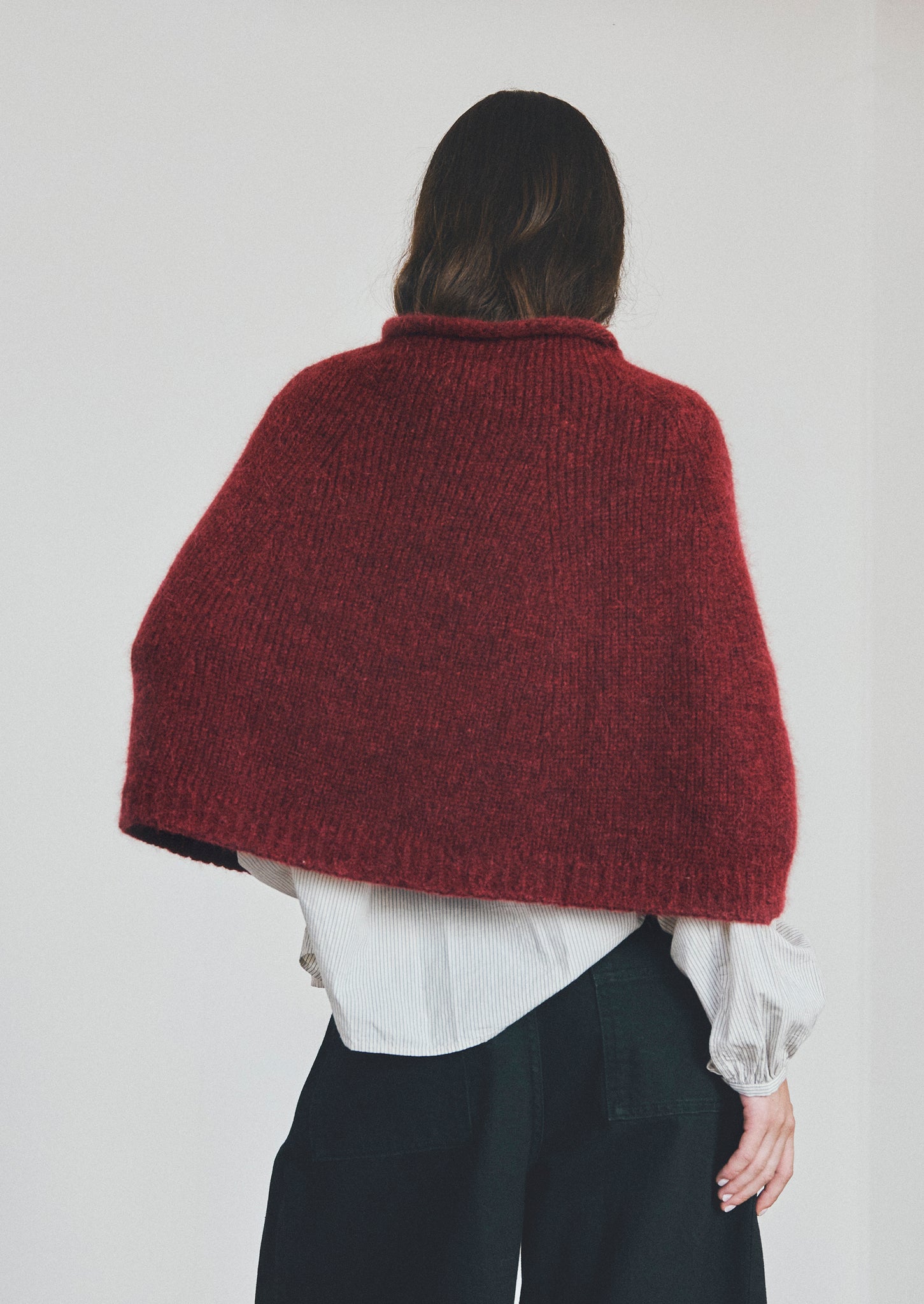 Lofty Alpaca Blend Knitted Poncho | Carmine Red | TOAST