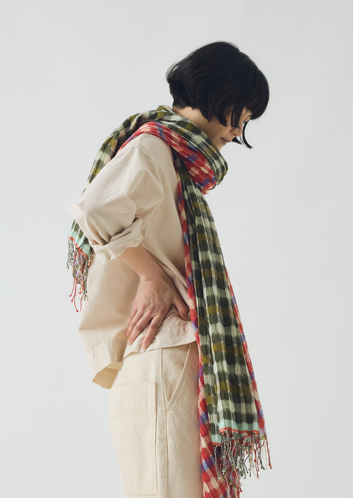 Cafe Tile Gingham Cotton Scarf | Cardinal Red