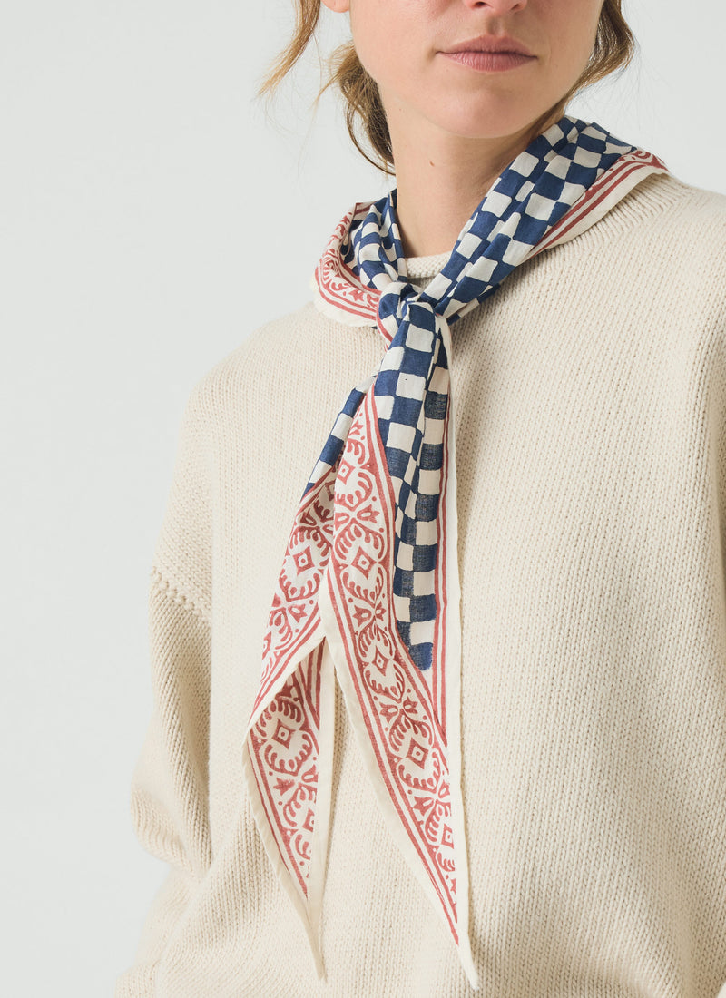 Block Print Cook Check Bandana | Provencal Blue