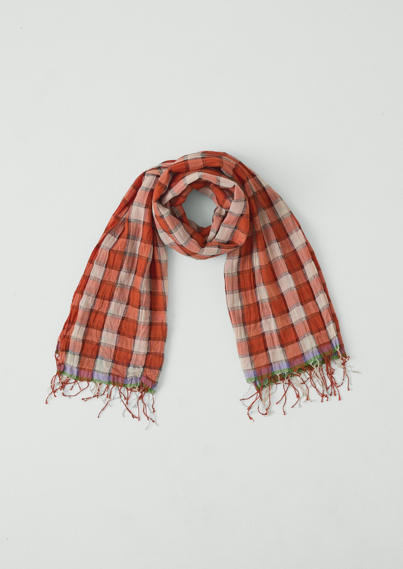 Gingham Gauzy Cotton Scarf | Orange Poppy