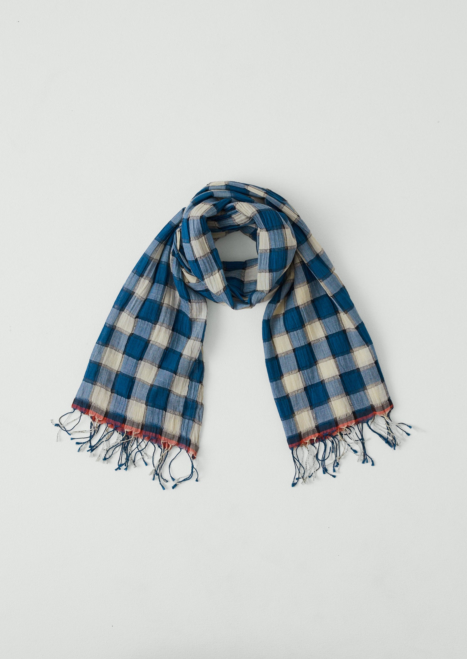 Gingham Gauzy Cotton Scarf | Pacific Blue