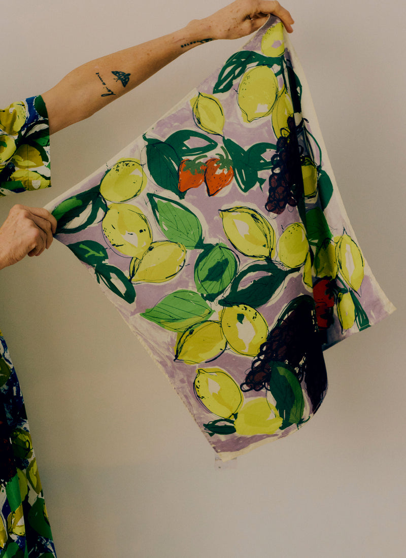 Sketched Fruit Cotton Silk Bandana | Thistle