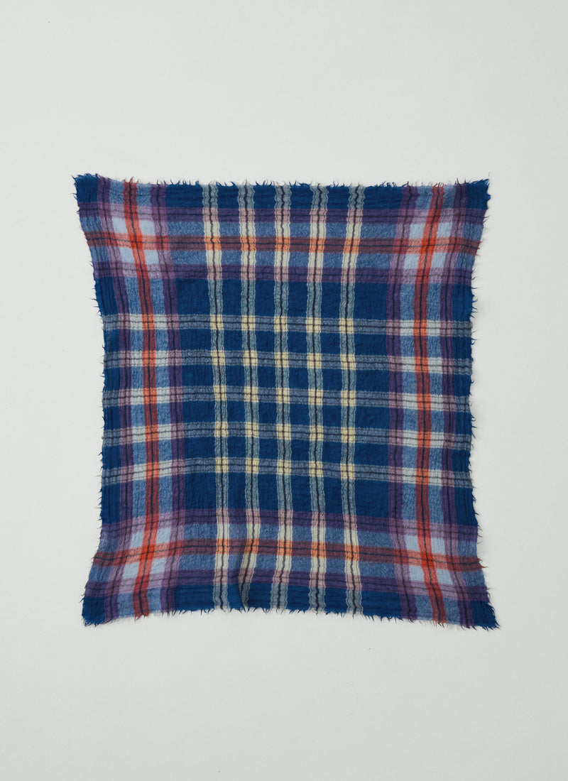Heath Boiled Wool Check Scarf | Delft Blue