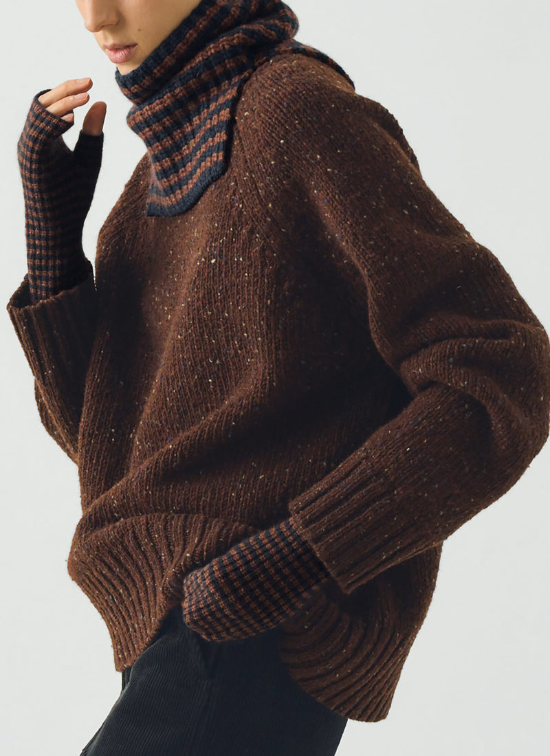 Striped Wool Cashmere Snood | Navy/Pecan