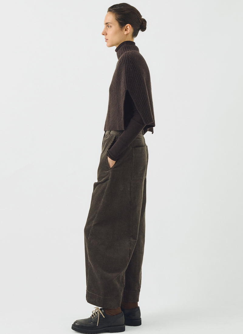 Ribbed Wool Cashmere Poncho | Brown Umber