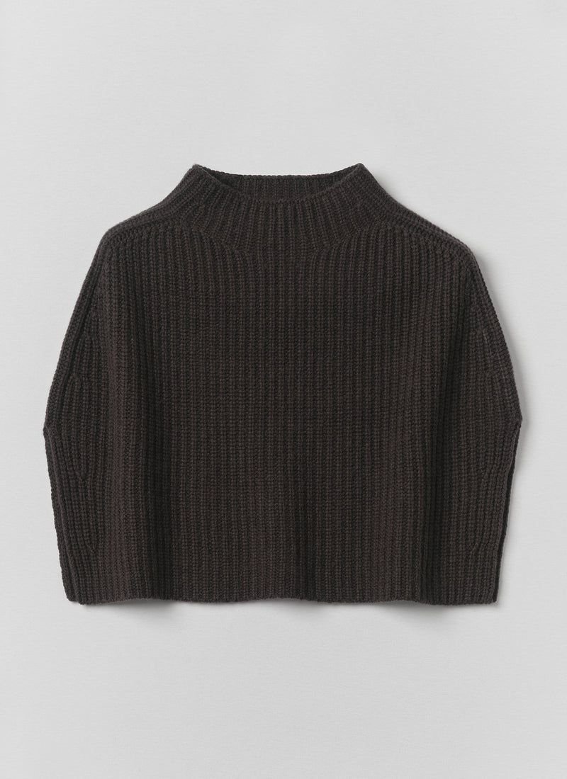 Ribbed Wool Cashmere Poncho | Brown Umber