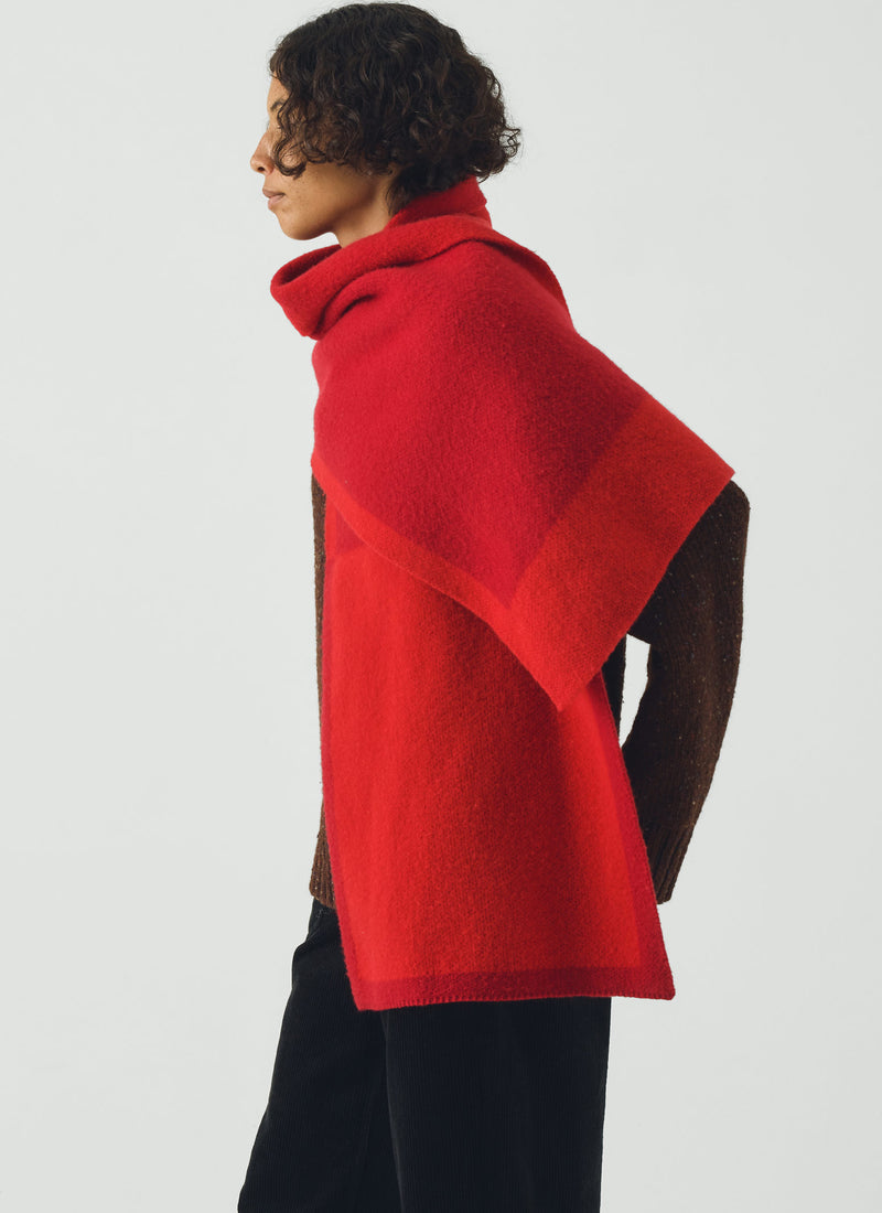 Colour Block Brushed Wool Scarf | Red Multi