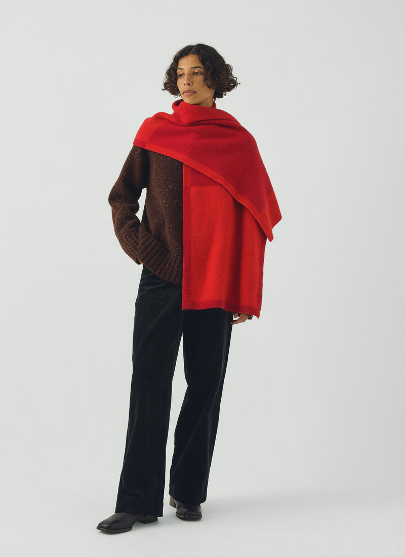 Colour Block Brushed Wool Scarf | Red Multi