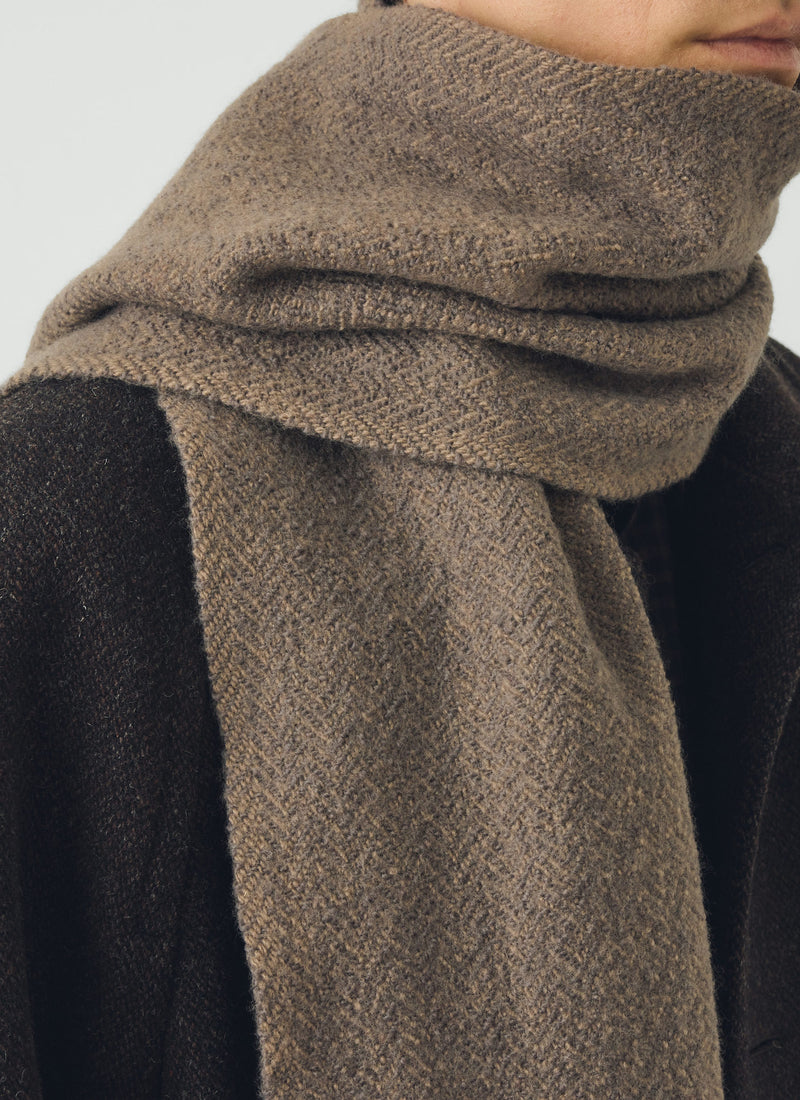 Chevron Wool Cashmere Scarf | Warm Grey