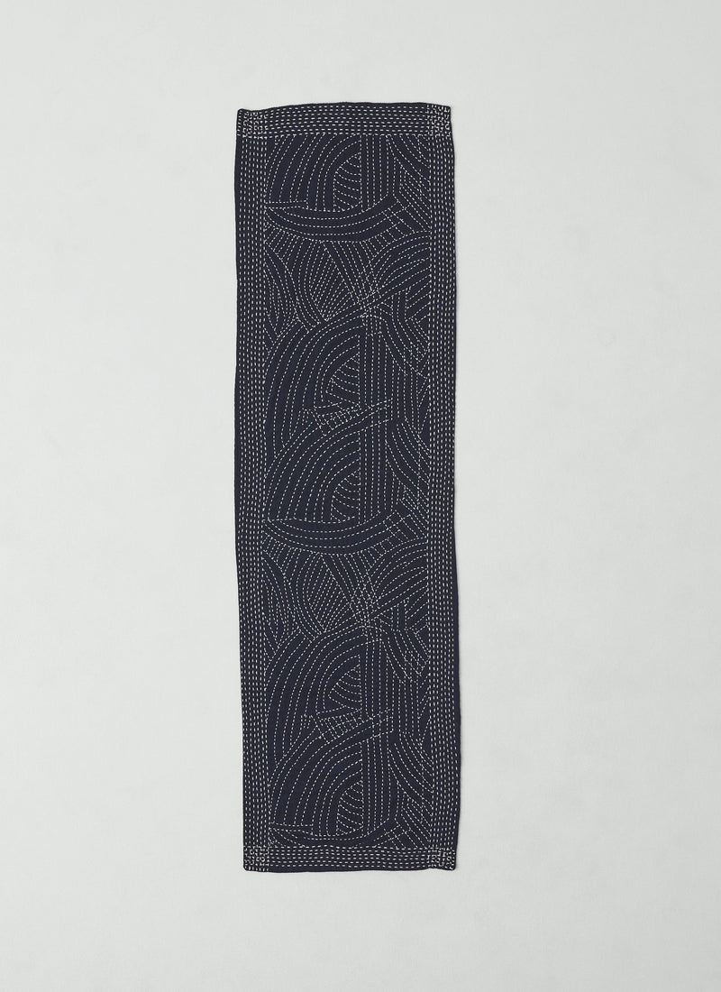 Kantha Embroidered Cotton Scarf | Midnight/Ecru