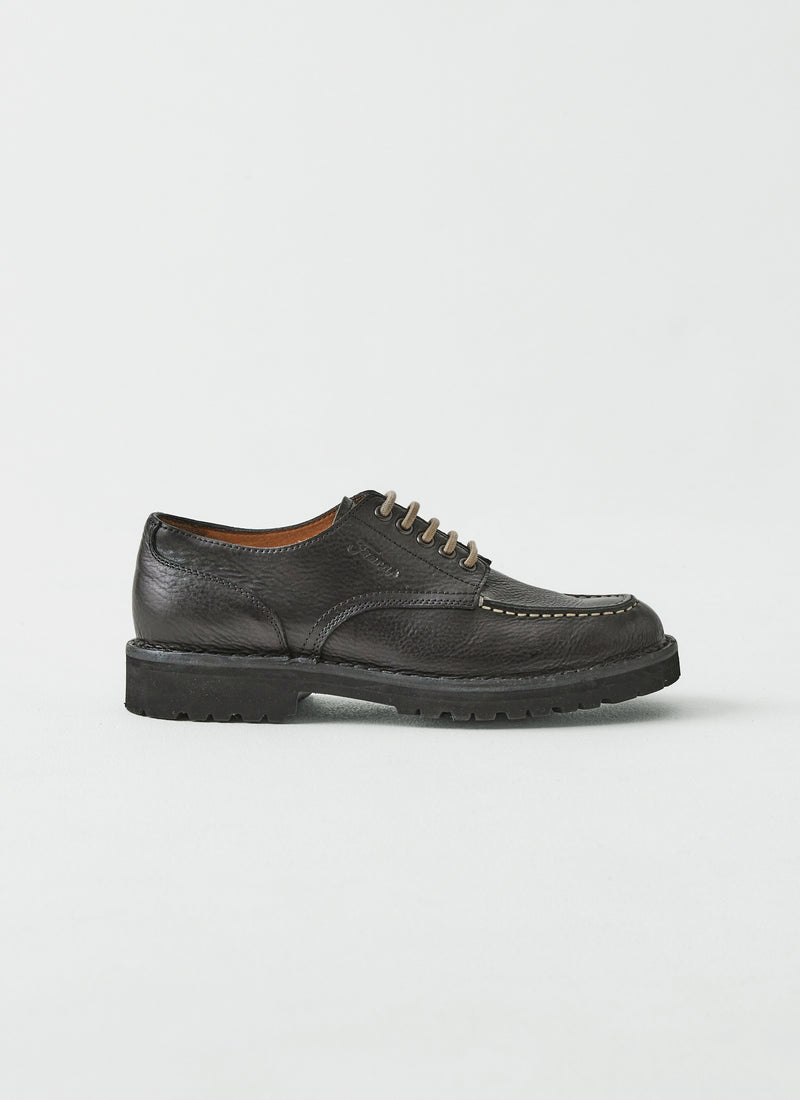 Fracap Contrast Stitch Leather Postman Shoes | Black/Ecru