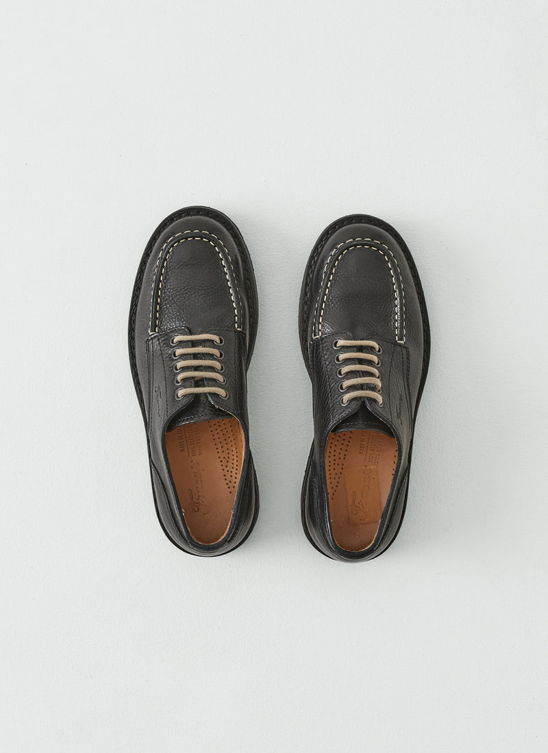Fracap Contrast Stitch Leather Postman Shoes | Black/Ecru