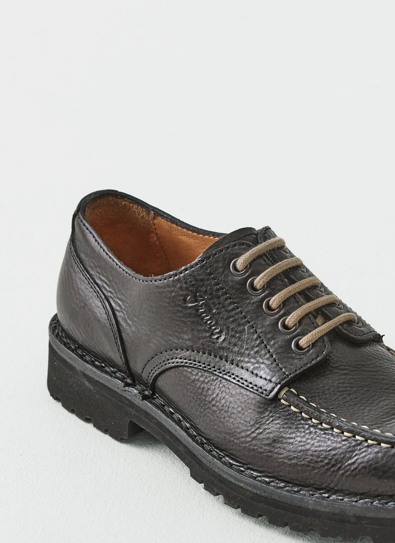 Fracap Contrast Stitch Leather Postman Shoes | Black/Ecru