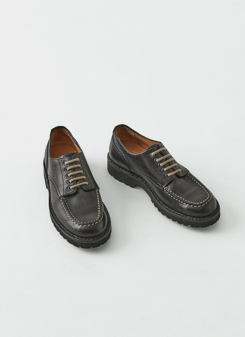 Fracap Contrast Stitch Leather Postman Shoes | Black/Ecru