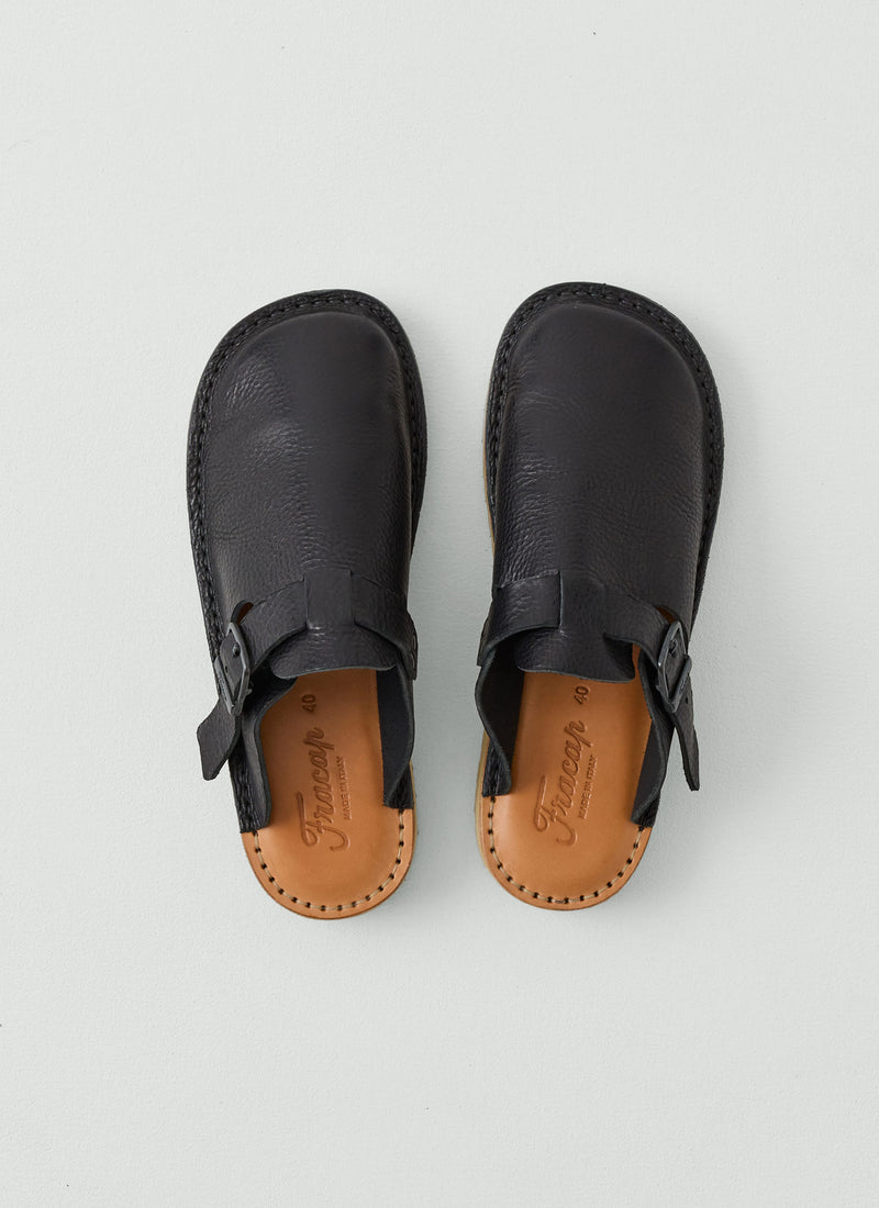 Fracap Leather Buckle Mules | Black