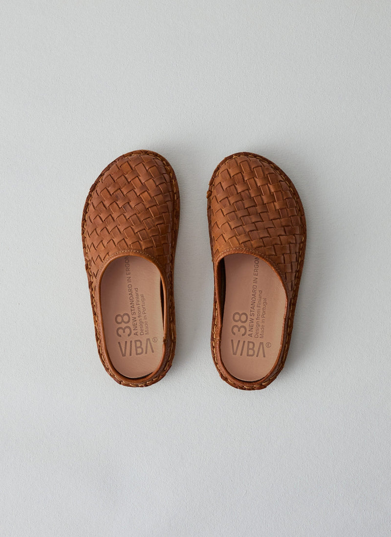 Vibae Roma Leather Woven Mules | Tan