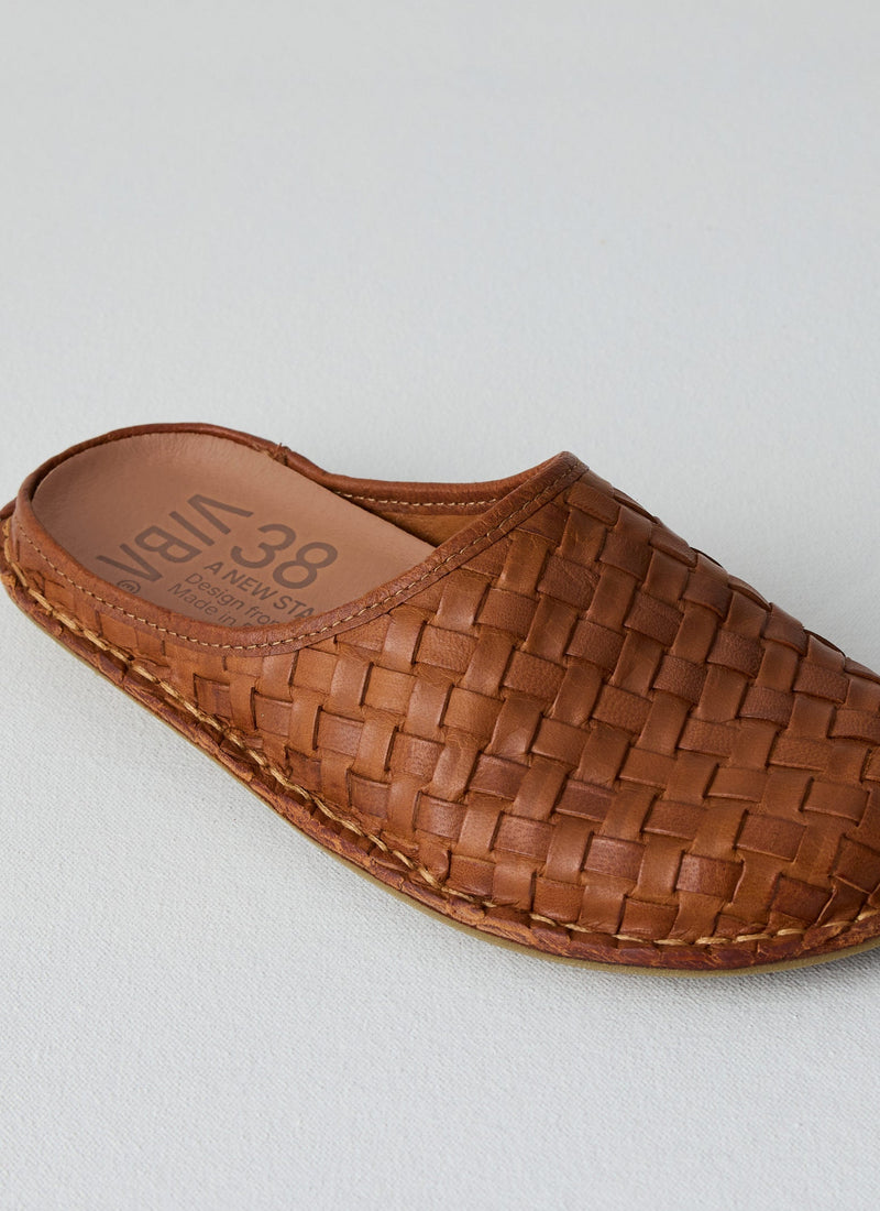 Vibae Roma Leather Woven Mules | Tan