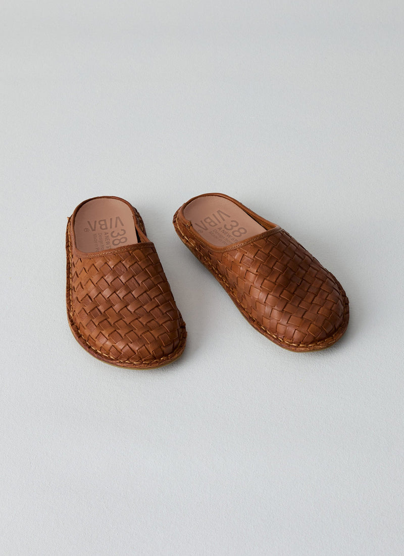 Vibae Roma Leather Woven Mules | Tan