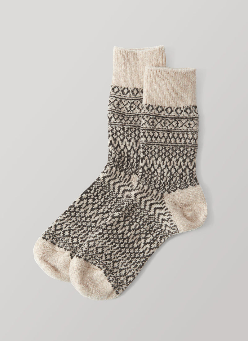 Nishiguchi Kutsushita Wool Jacquard Socks | Oat/Charcoal
