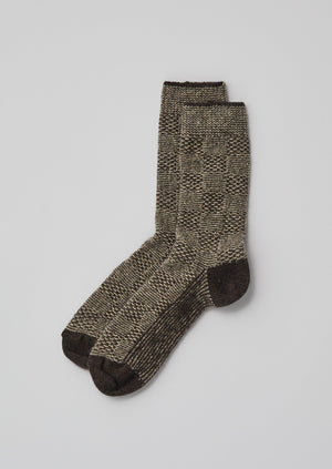 Grid Stitch Textured Socks | Bark/Ecru